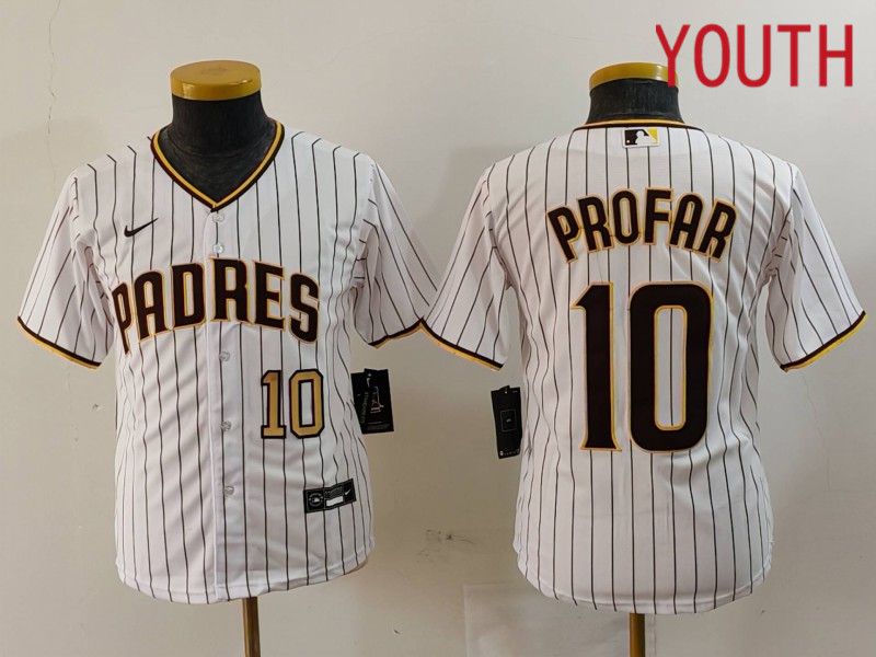 Youth San Diego Padres #10 Profar White Stripe Game 2024 Nike MLB Jersey style 903